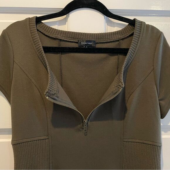Spense Scoop Neck Cap Sleeve Knit Sheath Midi Dress Olive Green Size 10 - Picture 3 of 8